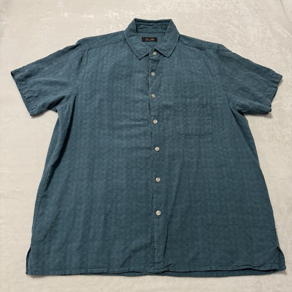 Tasso‎ Elba Silk Rayon Shirt Men's Large Blue Camp Casual Short Sleeve